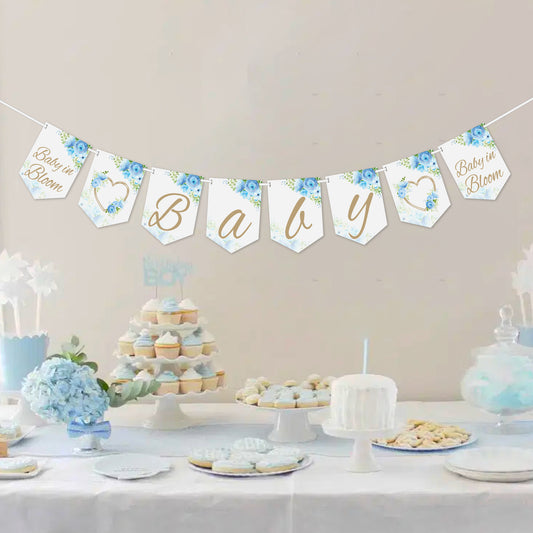 Blue Floral Themed BABY Flag Banner