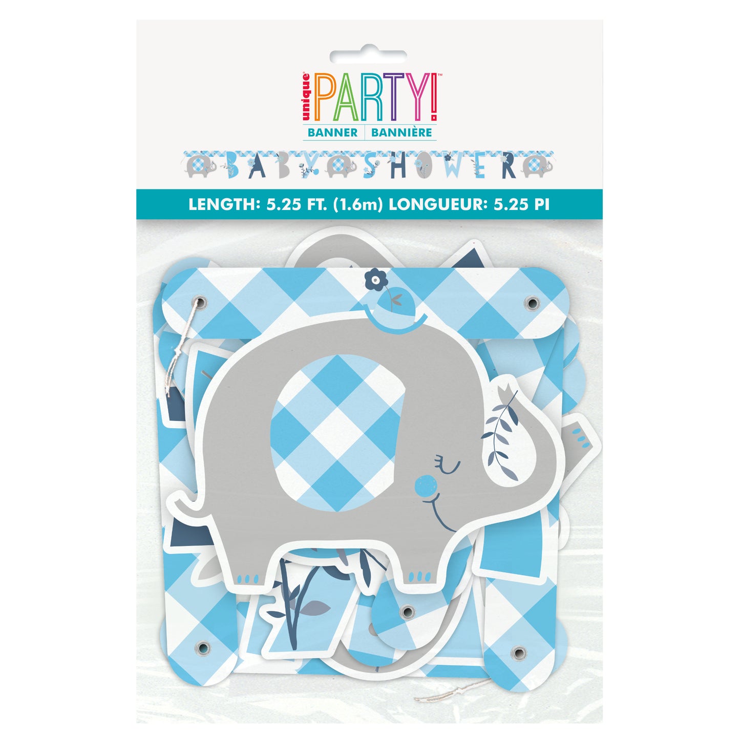 Blue Floral Elephant Baby Shower Jointed Banner