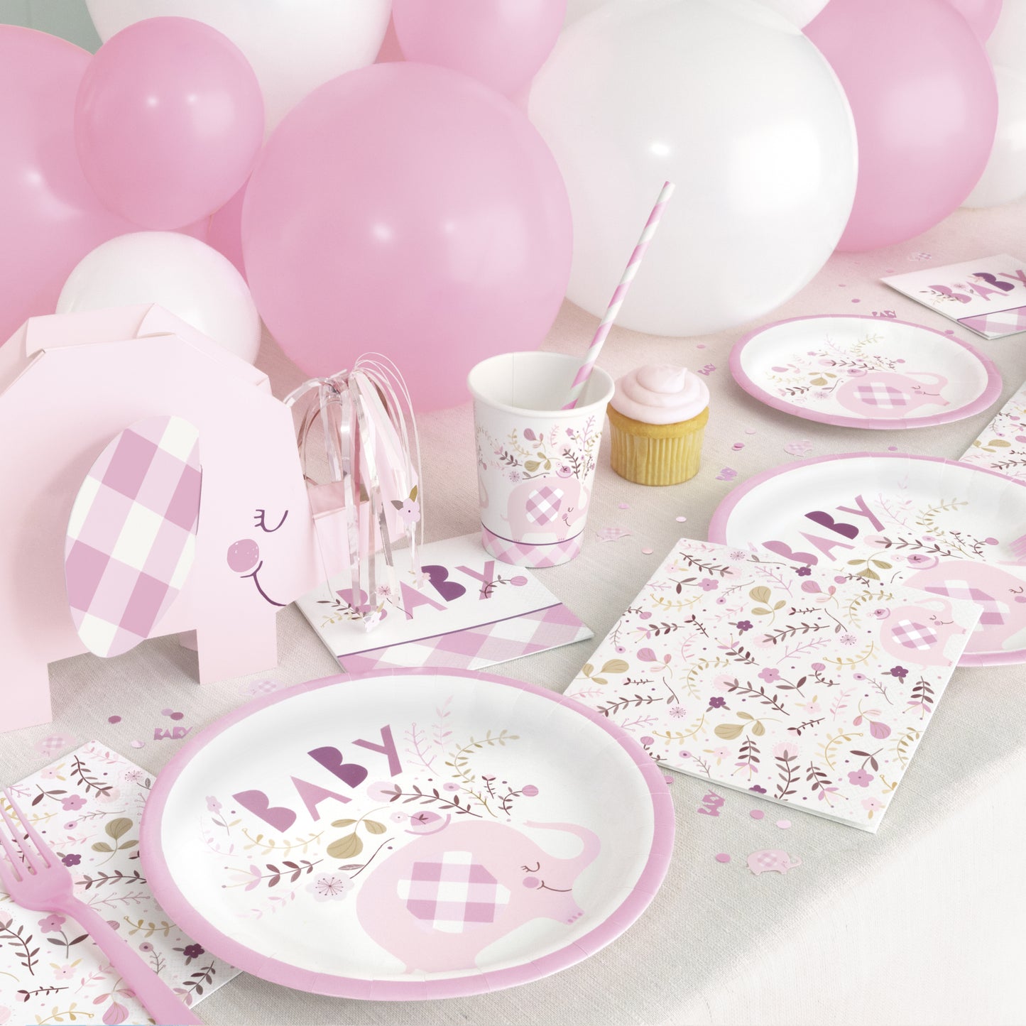 Pink Floral Elephant Dinner Plates