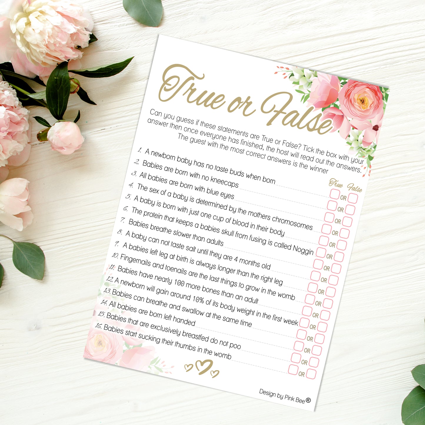 Pink Floral True or False Party Game