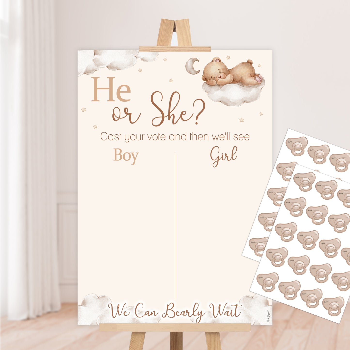 Teddy Themed He or She Gender Reveal Voting Sign Guessing Game