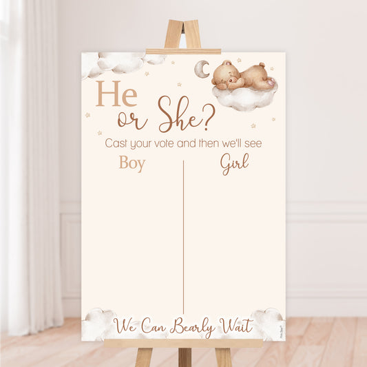 Teddy Themed He or She Gender Reveal Voting Sign Guessing Game