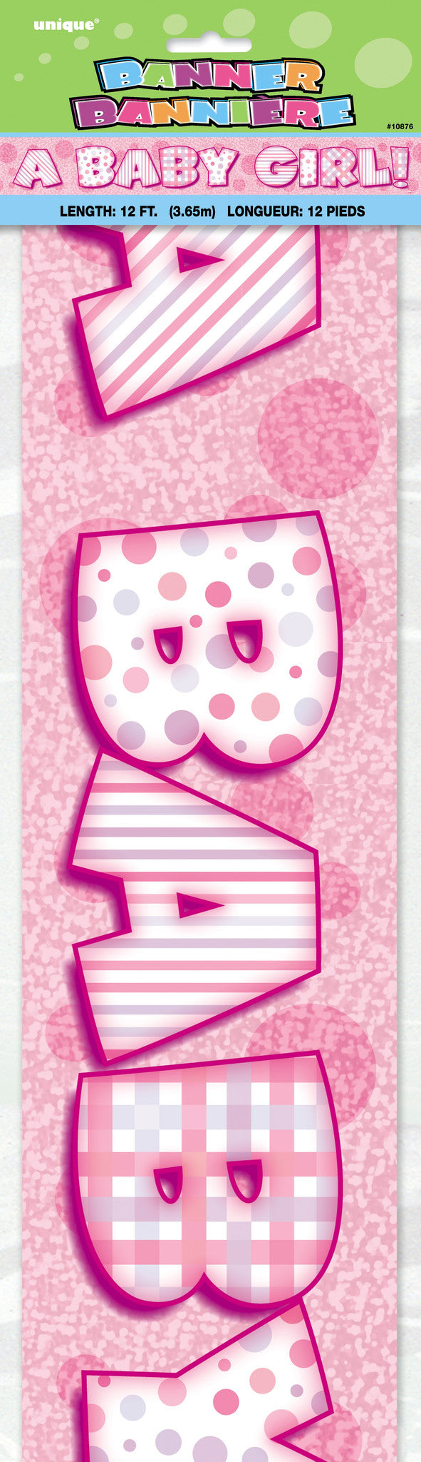 Pink Baby Girl Prismatic Foil Banner,[product type] - Baby Showers and More
