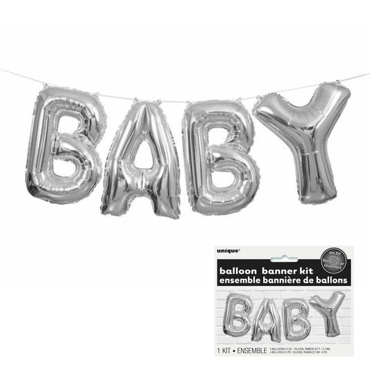 Silver BABY Foil Balloon Banner Kit