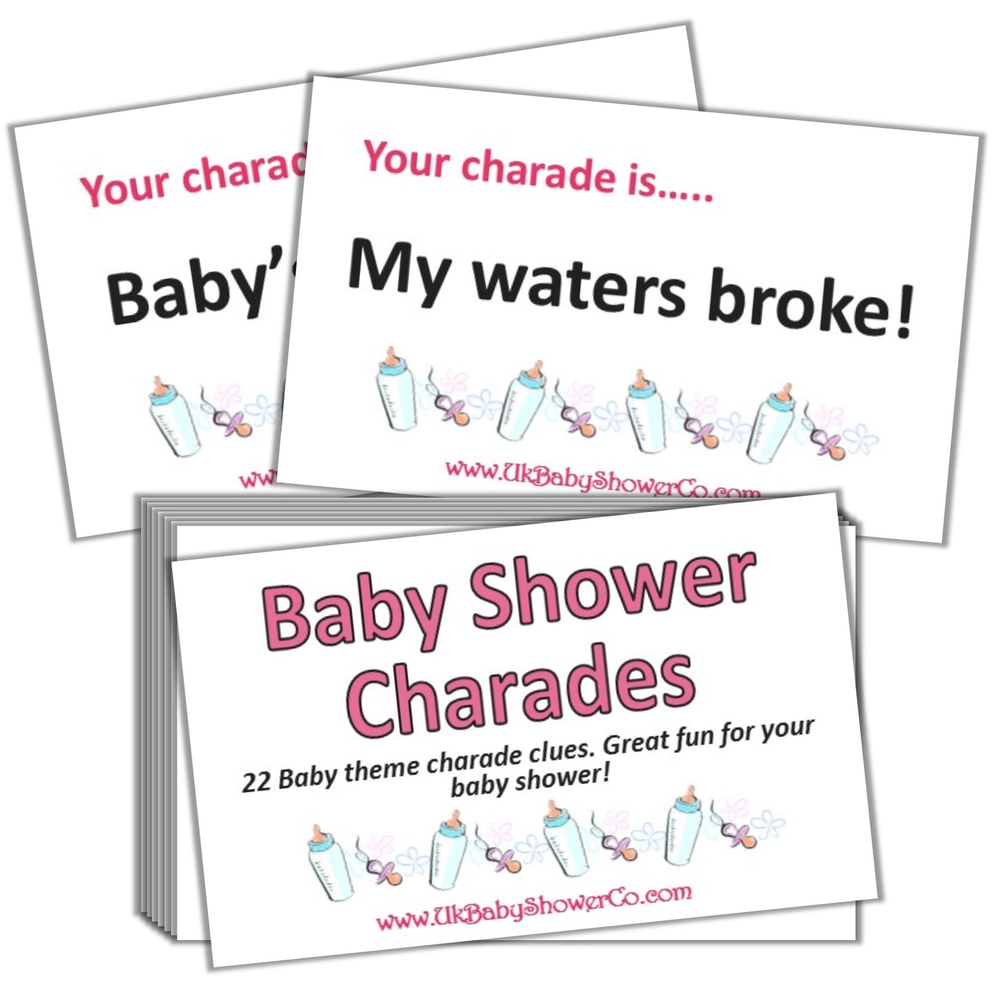 Baby Shower Charades Game Pink,[product type] - Baby Showers and More