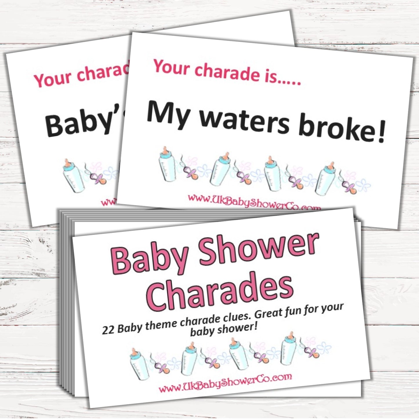 Baby Shower Charades Game Pink,[product type] - Baby Showers and More