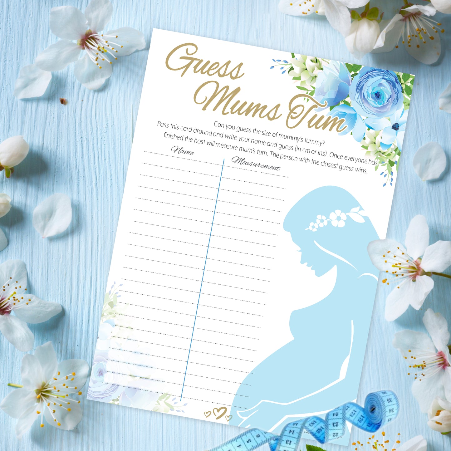 Blue Floral Guess Mums Tum Party Game