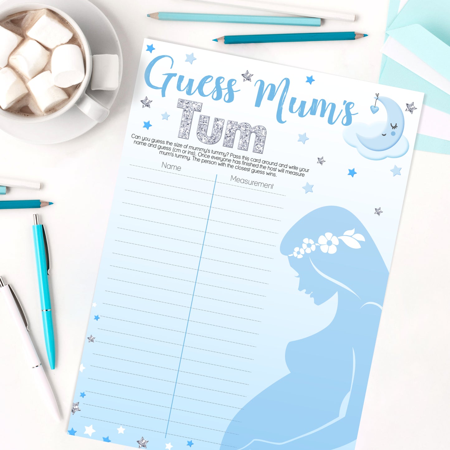 Blue Moon and Stars Guess Mums Tum Party Game