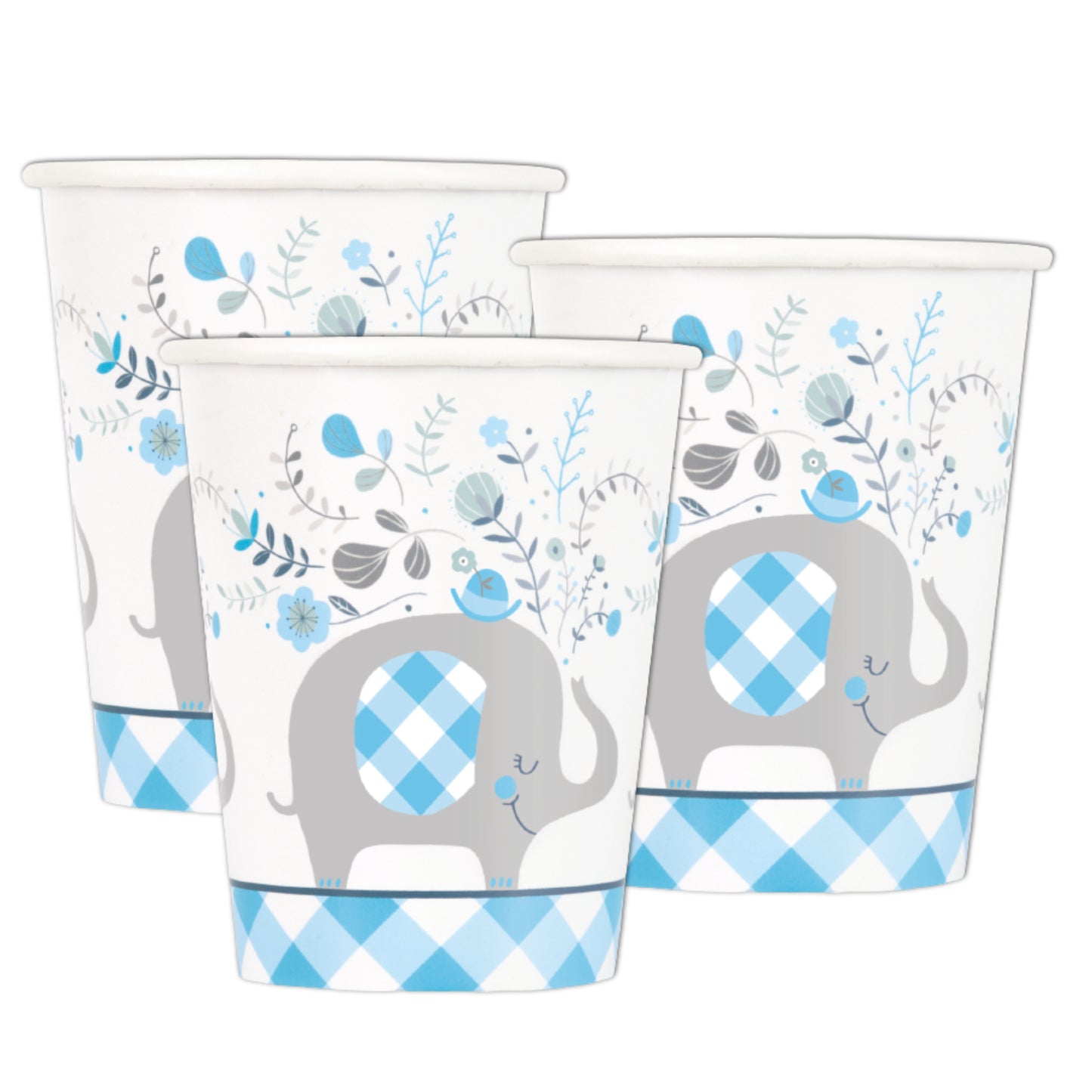 Blue Floral Elephant Baby Shower Cups