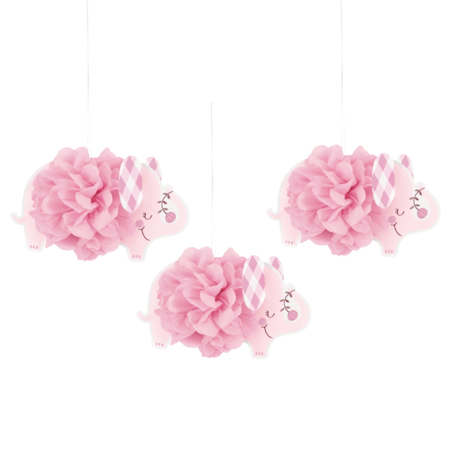 Pink Floral Elephant Puff Ball Decorations