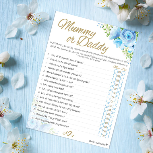 Blue Floral Mummy or Daddy Party Game