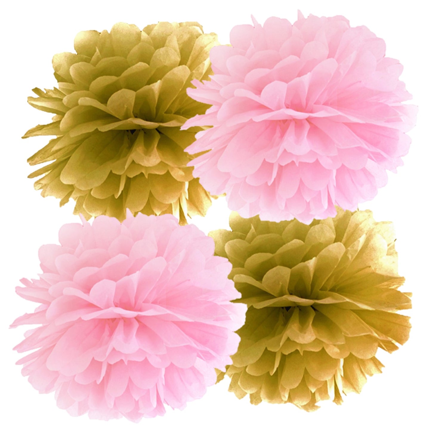 Pink and Gold Puff Ball pack of four, size 25cm