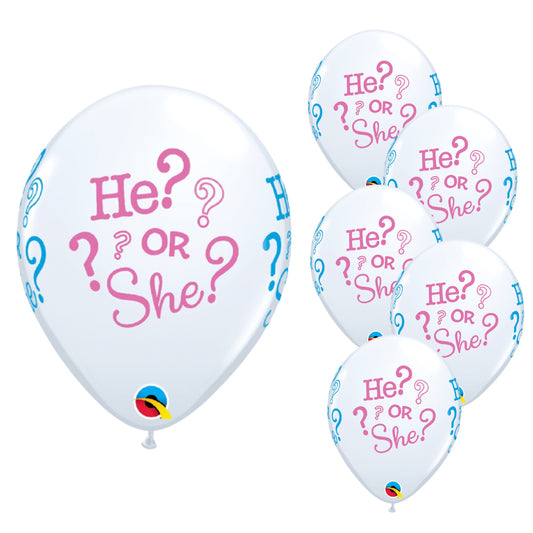 He or She? 6 Latex Gender Reveal Balloons by Qualatex