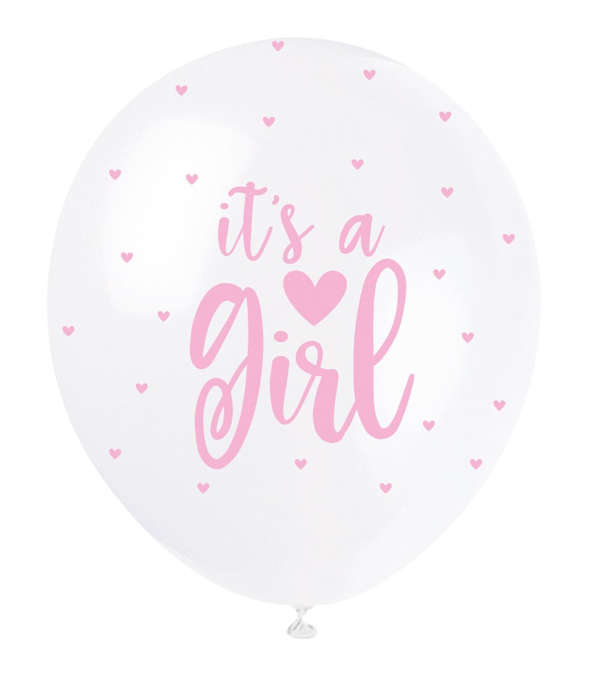 Its a Girl Pink and White Hearts Balloons - Uk Baby Shower Co ltd