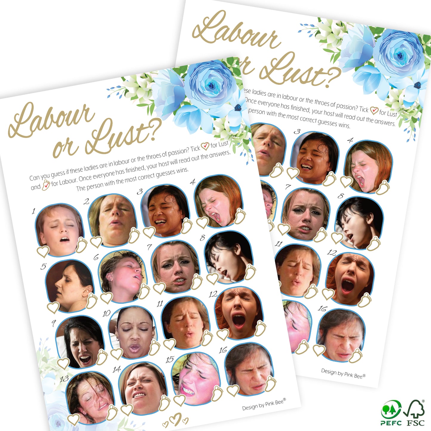 Blue Floral Labour or Lust Party Game