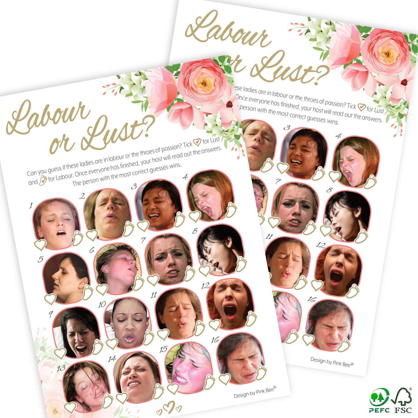 Pink Floral Labour or Lust Party Game
