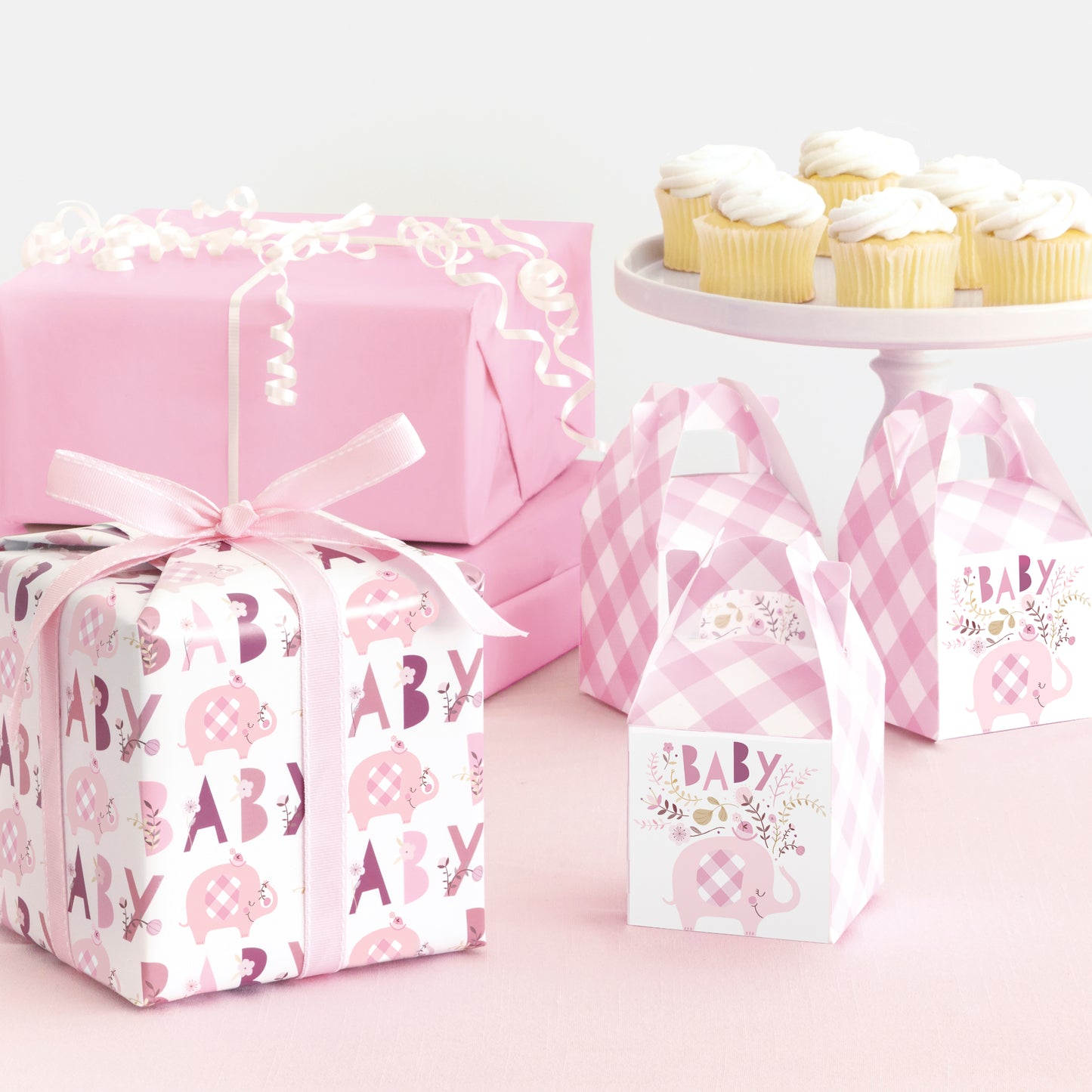 Pink Floral Elephant Favour Boxes
