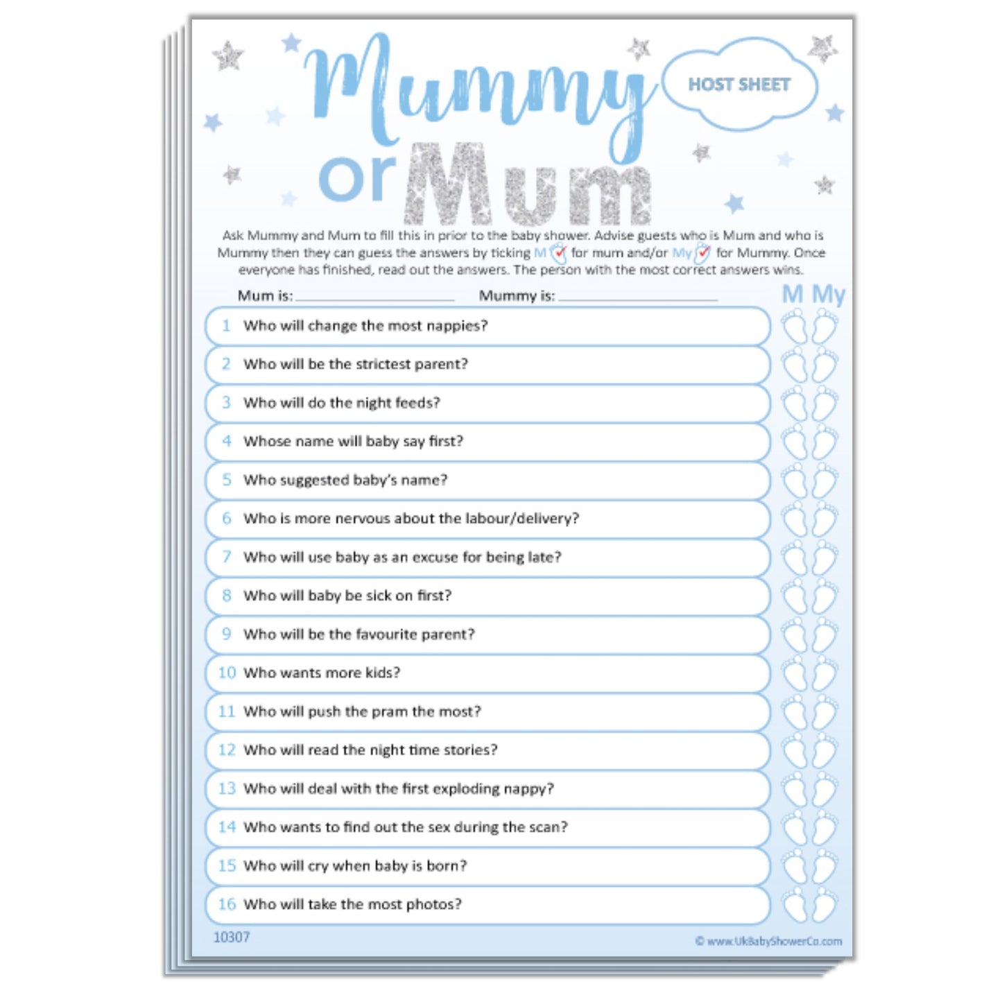 Mummy or Mum Party Game - Uk Baby Shower Co ltd