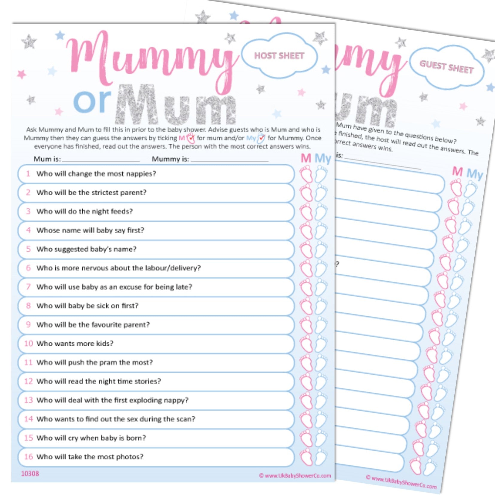 Mummy or Mum Party Game - Uk Baby Shower Co ltd