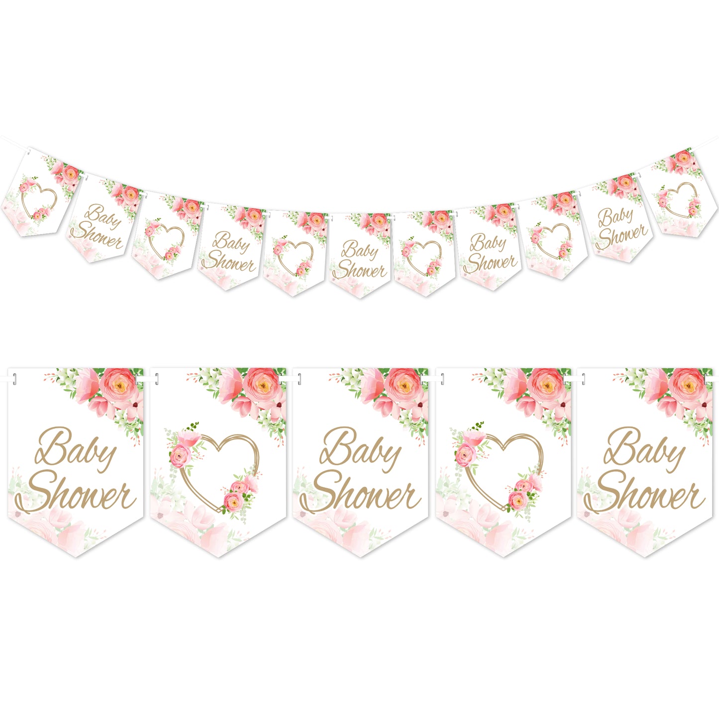 Pink Floral Theme Baby Shower Flag Banner