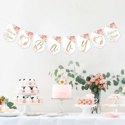 Pink Floral Themed BABY Flag Banner