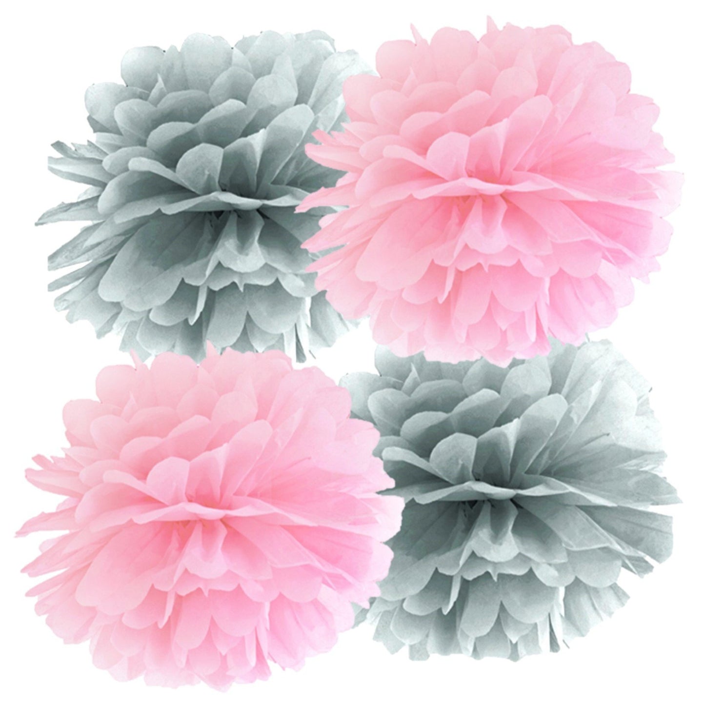 Pink and Silver Puff Ball pack of four, size 25cm