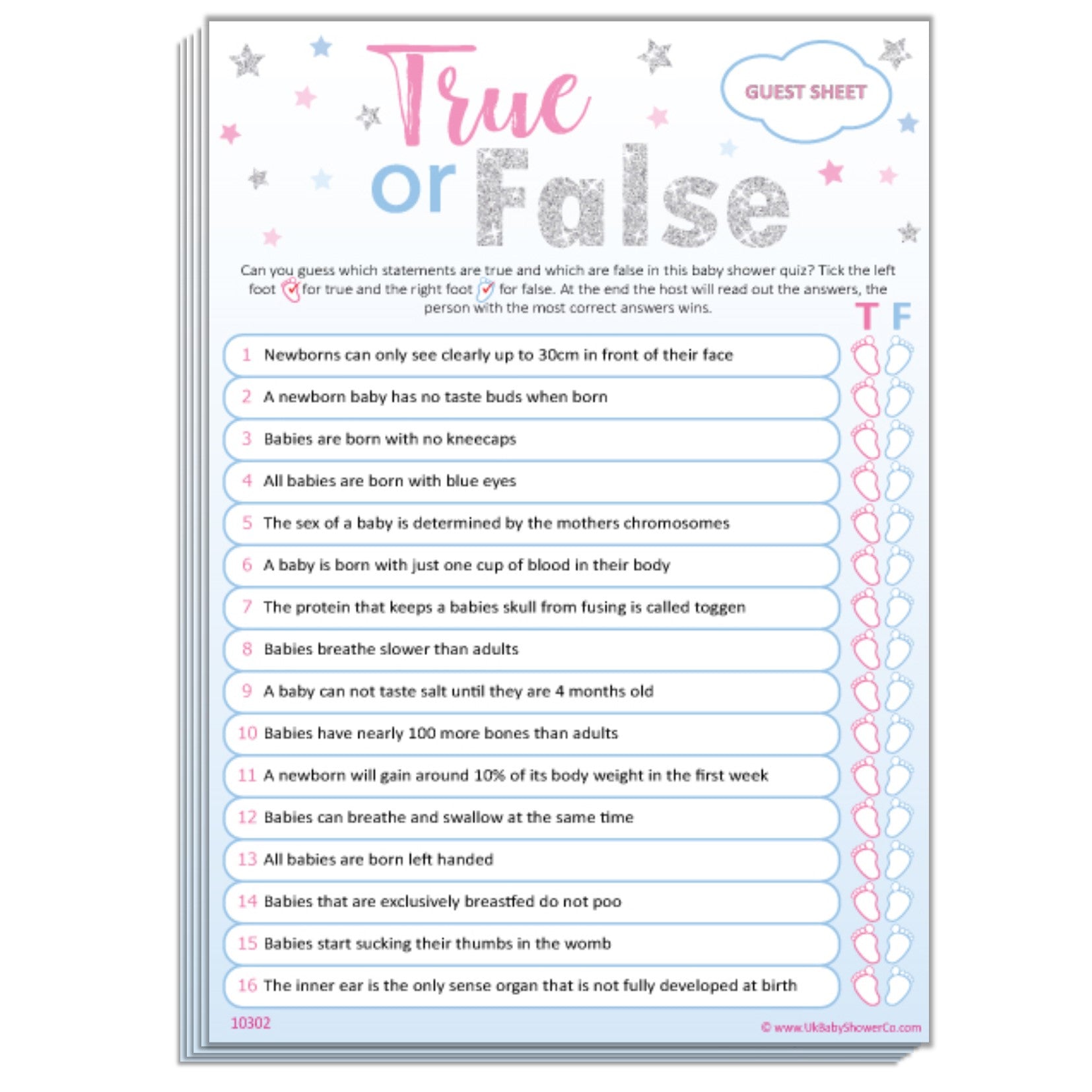 True or False Party Game - Uk Baby Shower Co ltd