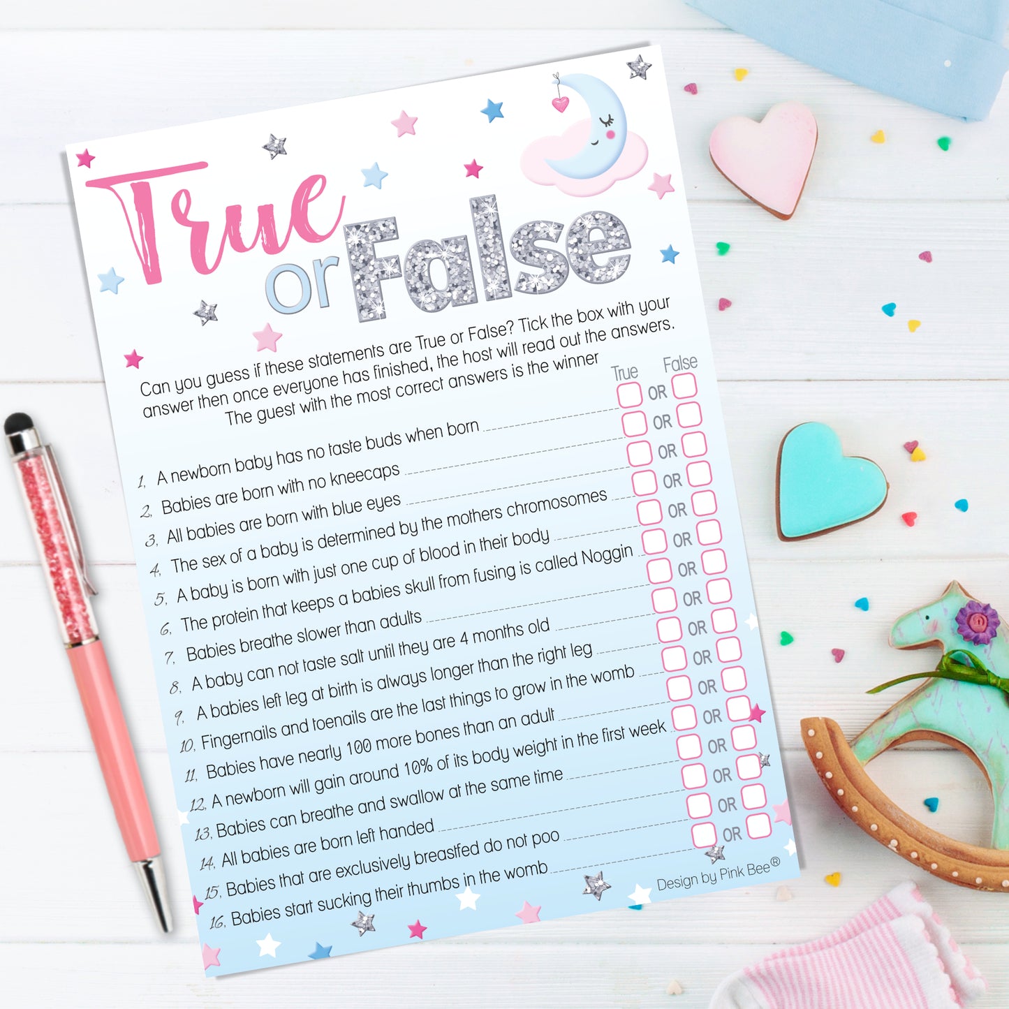 Unisex Moon and Stars True or False Party Game