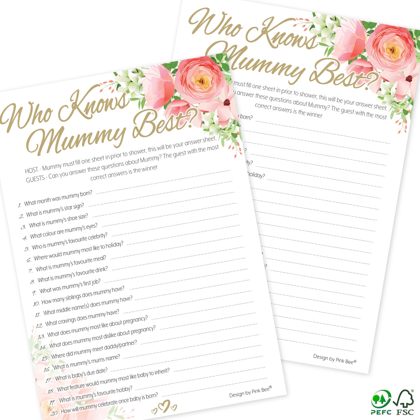 Pink Floral Who Knows Mummy Best Game
